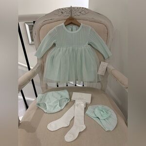 🦢 6~9 Mth Pale Mint Green Tulle Baby Dress 4 Piece Set by Rachel Zoe NWT